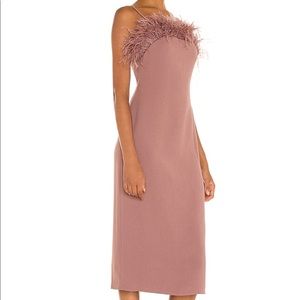 Elliatt feathered midi dress in mauve